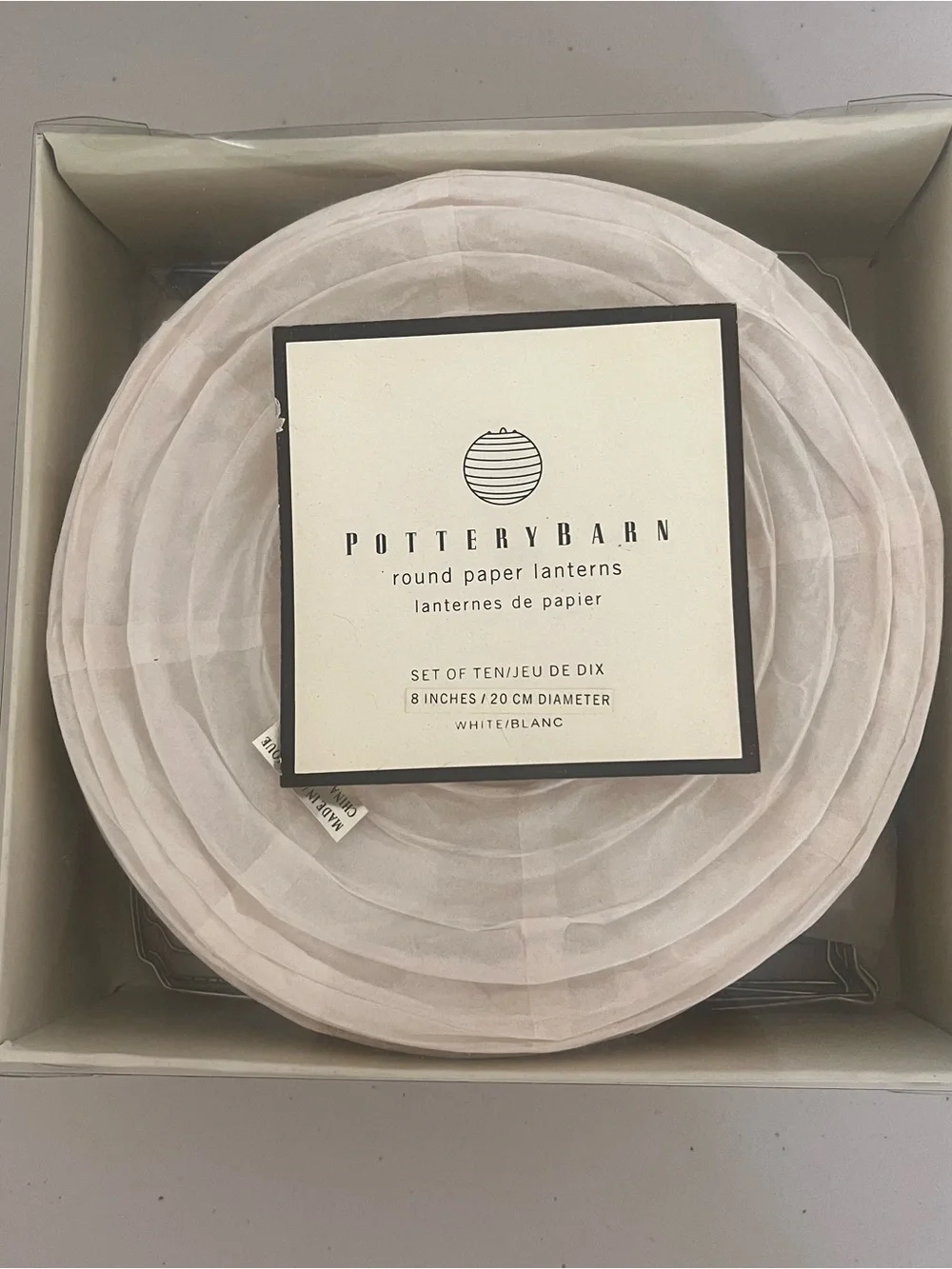 Pottery Barn White Round Paper Lanterns - 2 Boxed Set 10 each